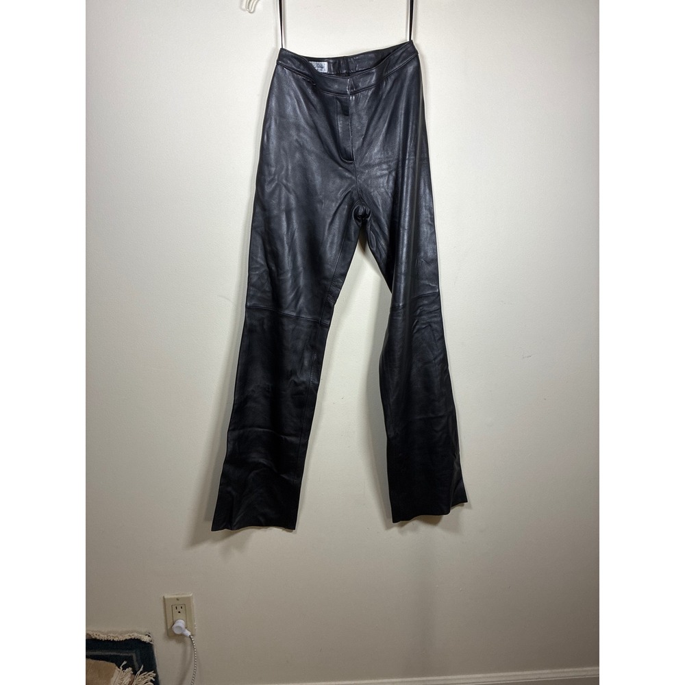 Brooks Brothers Lambskin Pants Size 4 black 32" inseam quiet luxury elegant edgy